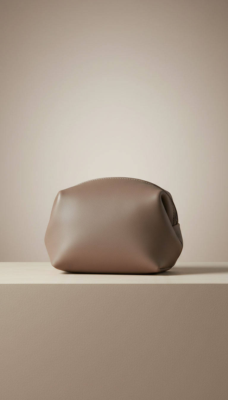 Silken Taupe Leather Travel Pouch Soft-Grain Finish