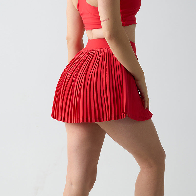Short Skirt Two-Piece Anti-Chafing Tennis Skirt Side Pocket Pleated Sports Skirt