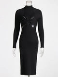 Tunic Crisscross Dresses For Women Half High Collar Long Sleeve Temperament Knitting Dress Female Fashion Clothes