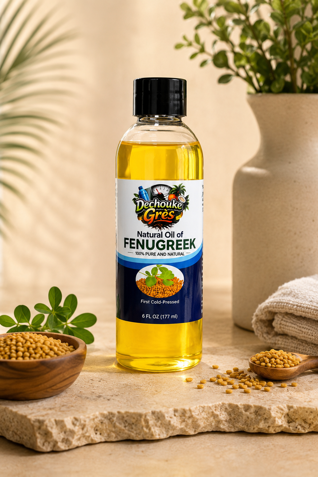 Dechouke Grès Natural Fenugreek Body Oil – 100% Pure Cold-Pressed Oil for Body & Curves