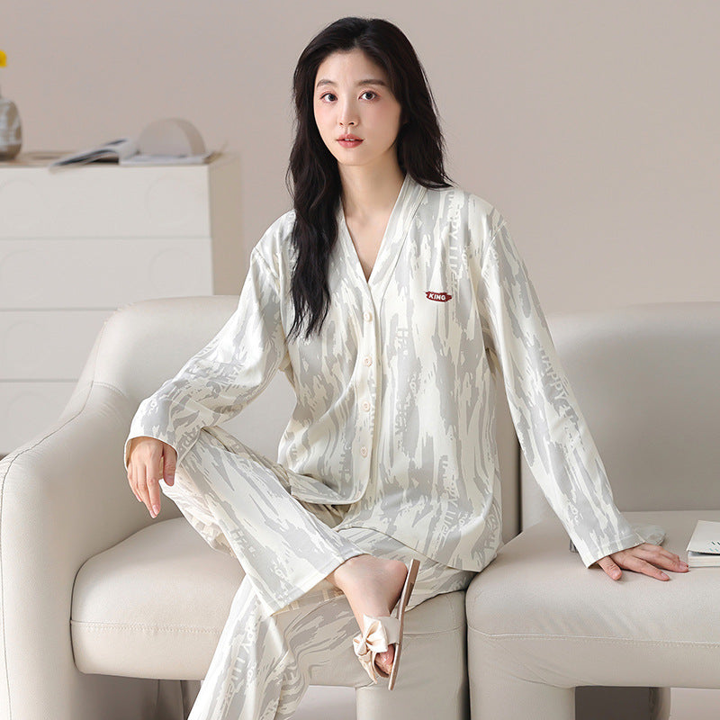 Pajama Set Women's Home Clothes Long Sleeve Cardigan Pajama Women