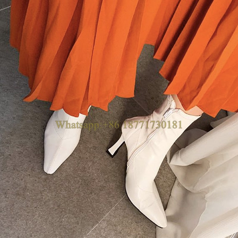 Square Toe Ankle Boots Woman Winter Fashion Square Heel Elastic Skinny Boots Woman Side Zipper High Heel Shoes