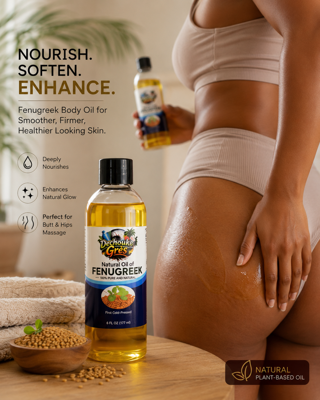 Dechouke Grès Natural Fenugreek Body Oil – 100% Pure Cold-Pressed Oil for Body & Curves