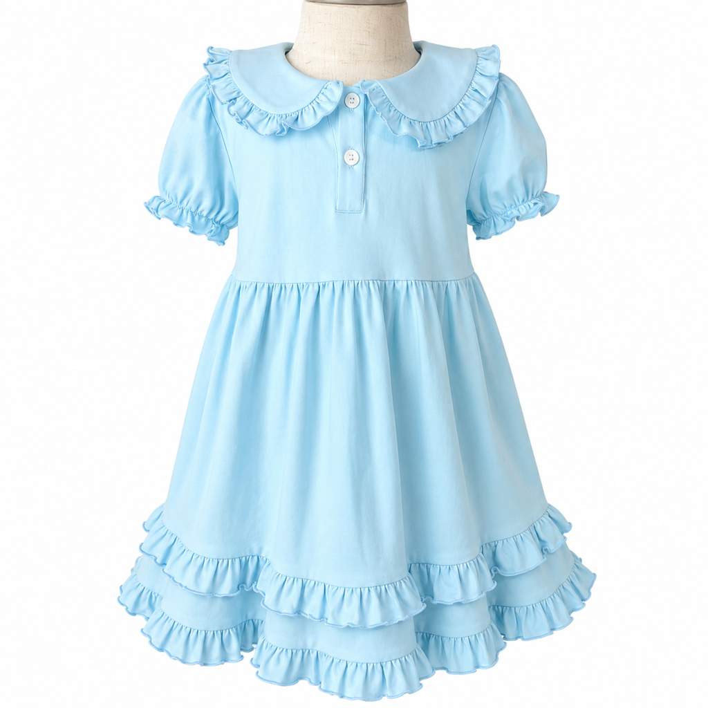 Light Blue Ruffle Collar Dress