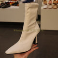 Square Toe Ankle Boots Woman Winter Fashion Square Heel Elastic Skinny Boots Woman Side Zipper High Heel Shoes