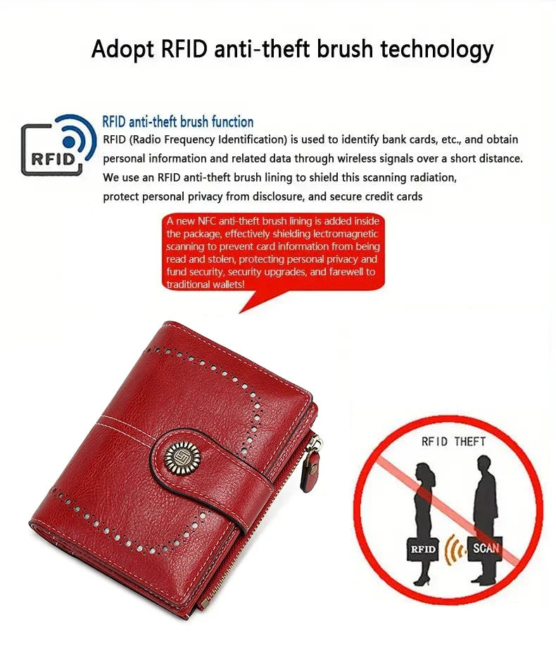 RFID Blocking Women’s Retro Wallet – Multi-Card Holder, Zipper Coin Purse, Anti-Theft Short Wallet with Buckle, Fashion Small Wallet for Cards, Cash, and Coins