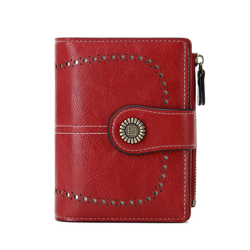 RFID Blocking Women’s Retro Wallet – Multi-Card Holder, Zipper Coin Purse, Anti-Theft Short Wallet with Buckle, Fashion Small Wallet for Cards, Cash, and Coins