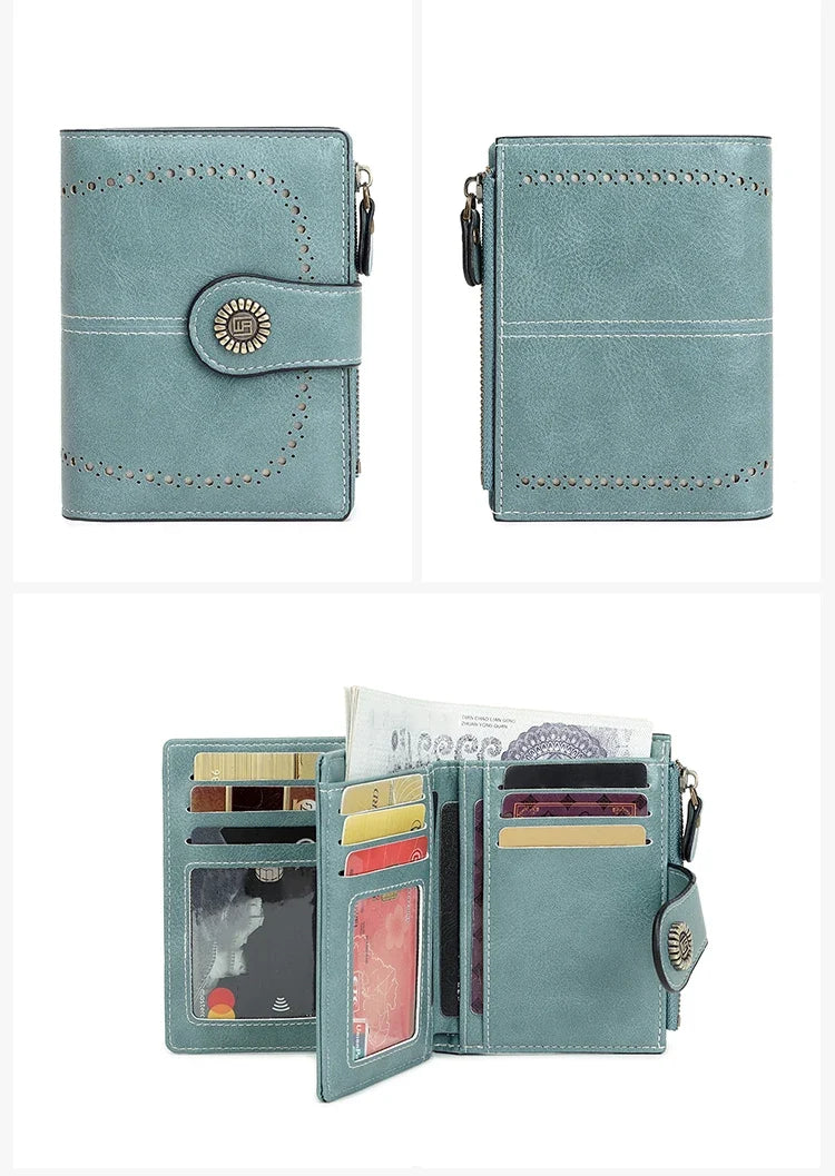 RFID Blocking Women’s Retro Wallet – Multi-Card Holder, Zipper Coin Purse, Anti-Theft Short Wallet with Buckle, Fashion Small Wallet for Cards, Cash, and Coins