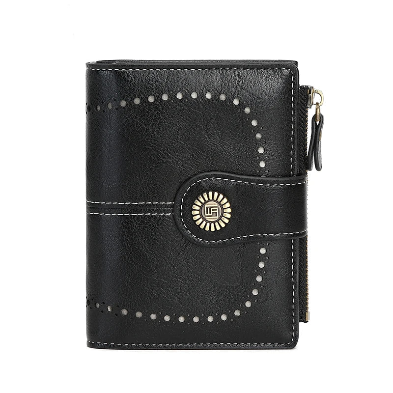 RFID Blocking Women’s Retro Wallet – Multi-Card Holder, Zipper Coin Purse, Anti-Theft Short Wallet with Buckle, Fashion Small Wallet for Cards, Cash, and Coins