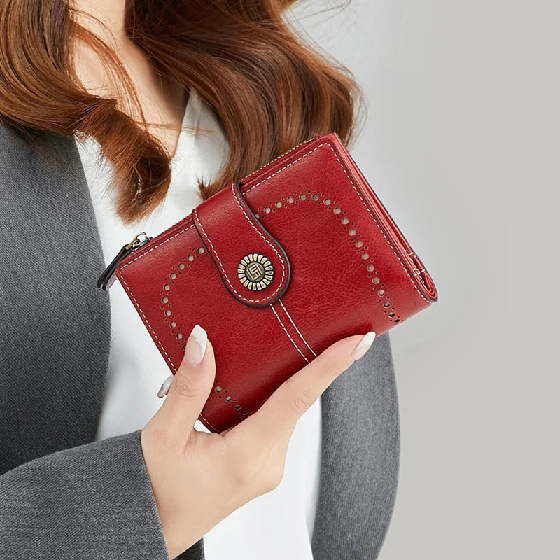 RFID Blocking Women’s Retro Wallet – Multi-Card Holder, Zipper Coin Purse, Anti-Theft Short Wallet with Buckle, Fashion Small Wallet for Cards, Cash, and Coins