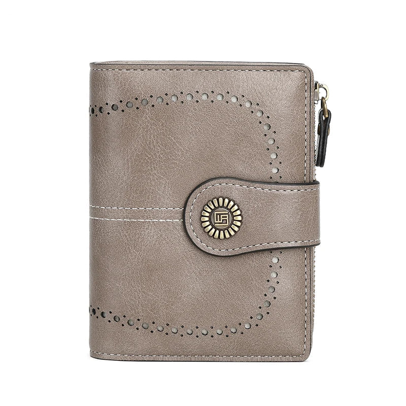 RFID Blocking Women’s Retro Wallet – Multi-Card Holder, Zipper Coin Purse, Anti-Theft Short Wallet with Buckle, Fashion Small Wallet for Cards, Cash, and Coins